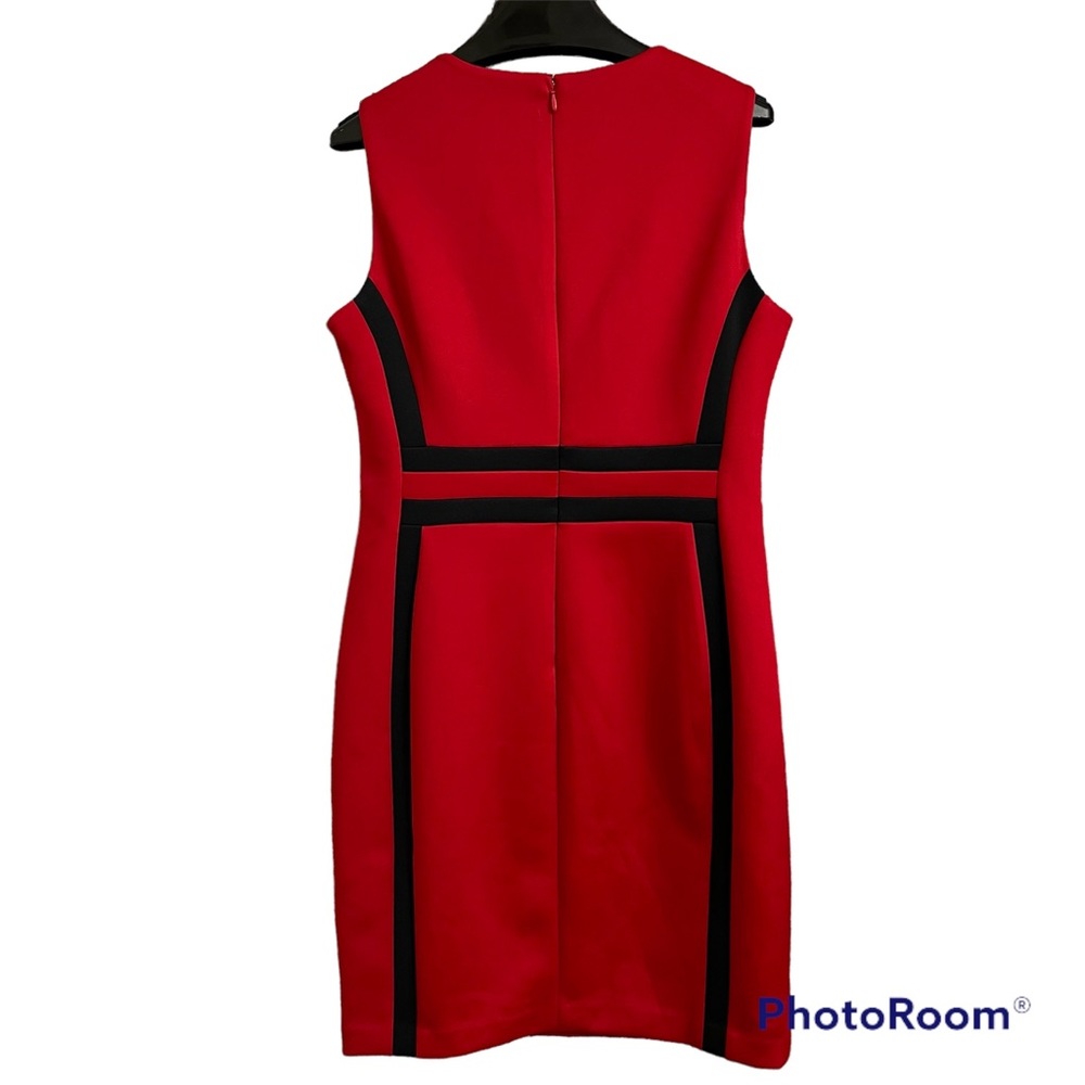 Calvin Klein Red Sleeveless Sheath Dress with Black Trim - Picture 4 of 5